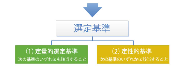 選定基準 (1)定量的選定基準 次の基準のいずれにも該当すること (2)定性的基準 次の基準のいずれかに該当すること