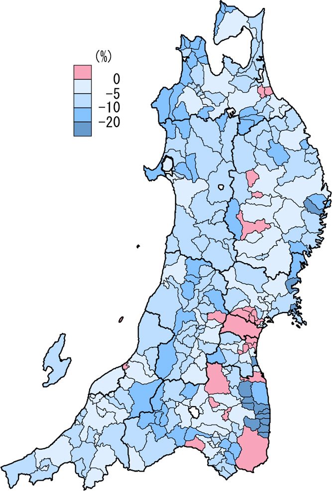 市町村毎の人口増減 イメージ